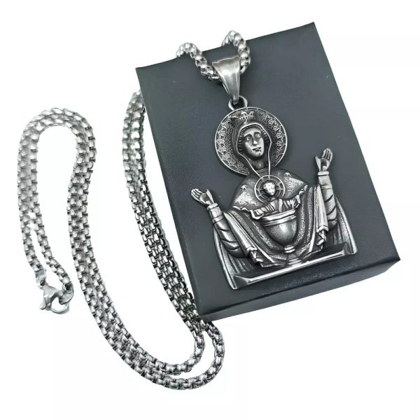 Christianartworkshop Virgin Mary Prayer Pendant Necklace Stainless Steel Catholic Medallion Protecion Chain