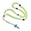 Crucifix of 10 mm Rose Luminous Green Resin Nylon Cord Rosary