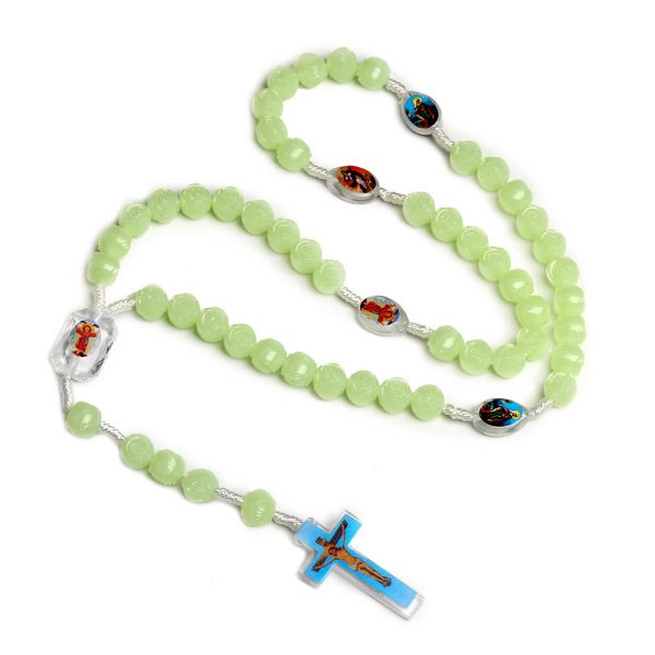 Crucifix of 10 mm Rose Luminous Green Resin Nylon Cord Rosary