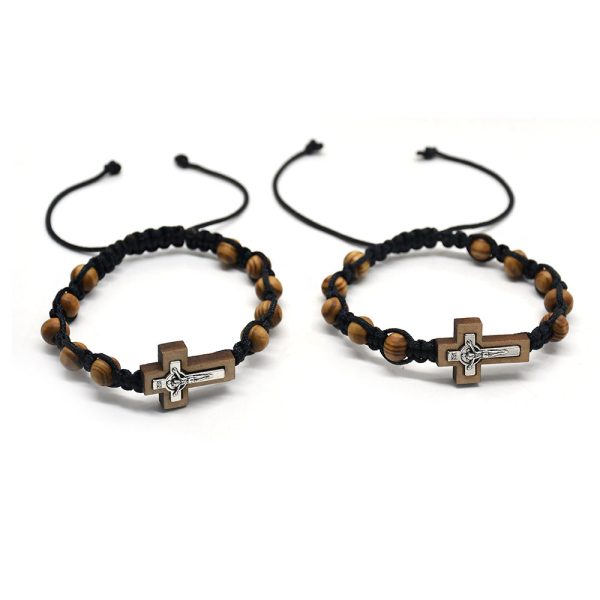 Christianartworkshop Crucifix Pine Beads Woven Rosary Bracelet