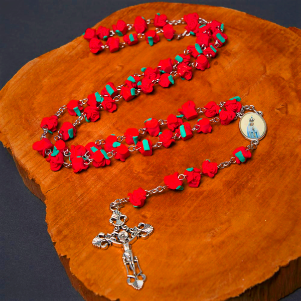 Christian Art Rose Flower Shaped Beads Virgin Mary Prayer Rosary