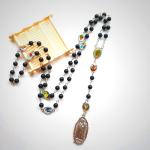 Our Lady of Guadalupe of 6 mm Round Black Agate Alloy Chain Rosary