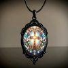 Christianartworkshop Retro Style Cross & Holy Dove Glass Pendant Necklace
