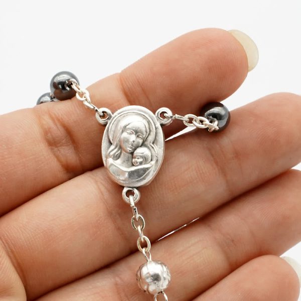 Hematite Rosary with Blessed Virgin Mary Medal
