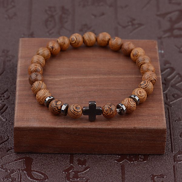 Cross Wooden Bead Bracelet