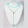 Celestial Blue Glass Beads Rosary with Jesus Heart & Crucifix