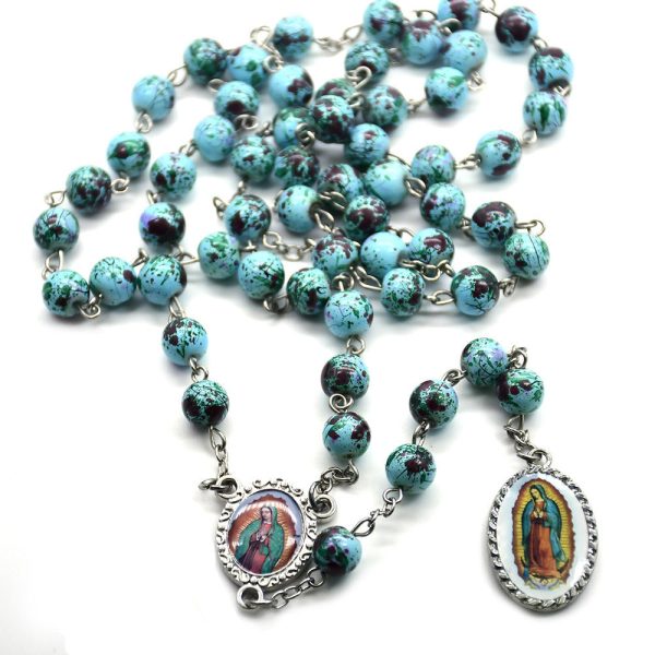 Our Lady Of Guadalupe Blue Glass Beads Rosary