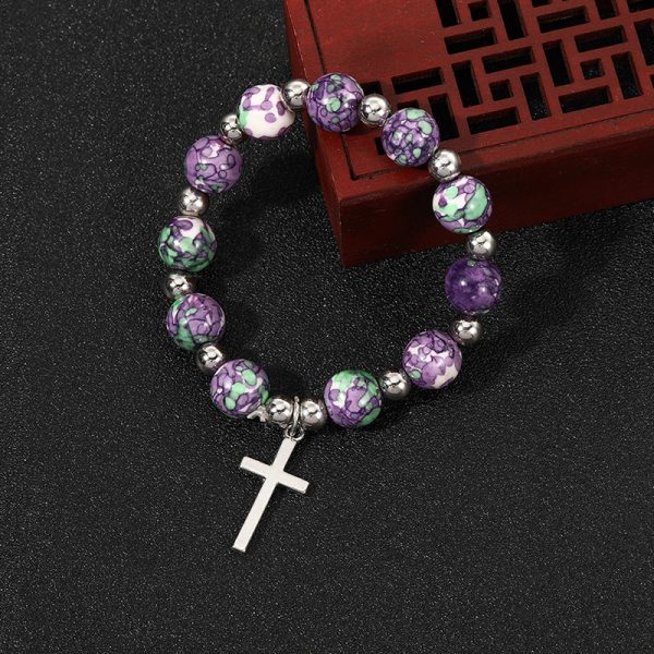 Christianartworkshop Crucifix Prayer Beaded Purple Stones Bracelet