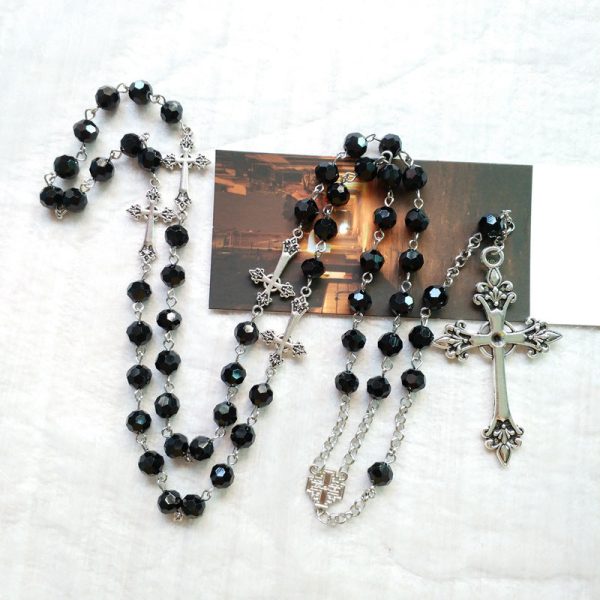 Black Crystal Christian Crucifix Rosary
