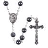 Madonna and Child & Crucifix of 8 mm Round Black Hematite Alloy Chain Rosary