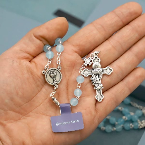 Blessing Rosary Cross in Light Blue Chalcedony