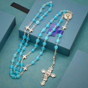 Blessing Rosary Cross in Light Blue Chalcedony