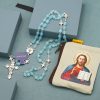 Blessing Rosary Cross in Light Blue Chalcedony