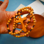 Handmade Polished Olive Wood Cross Car Rosary