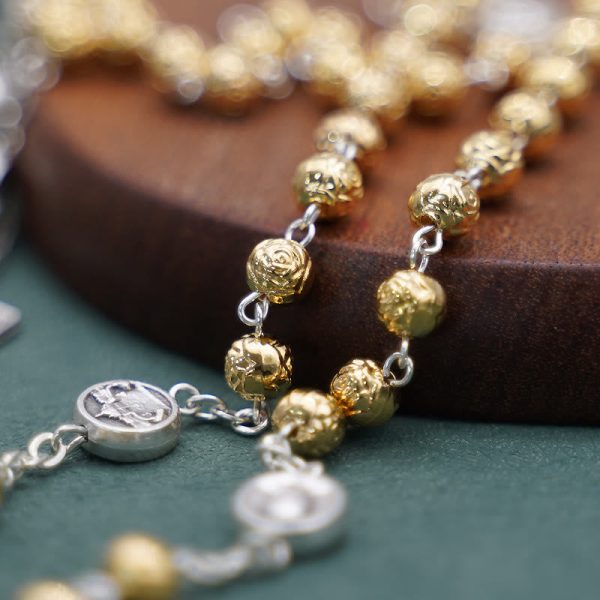Handmade Alloy Gold Prayer Beads with Jesus Shepherd Crucifix Rosary