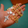 Handmade Alloy Gold Prayer Beads with Jesus Shepherd Crucifix Rosary