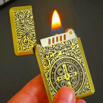 Carved St. Benedict Cross Medallion Solid Metal Cigarette Lighter