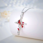 Crafted Cardinal Necklace Cross Pendant Red Bird Necklace