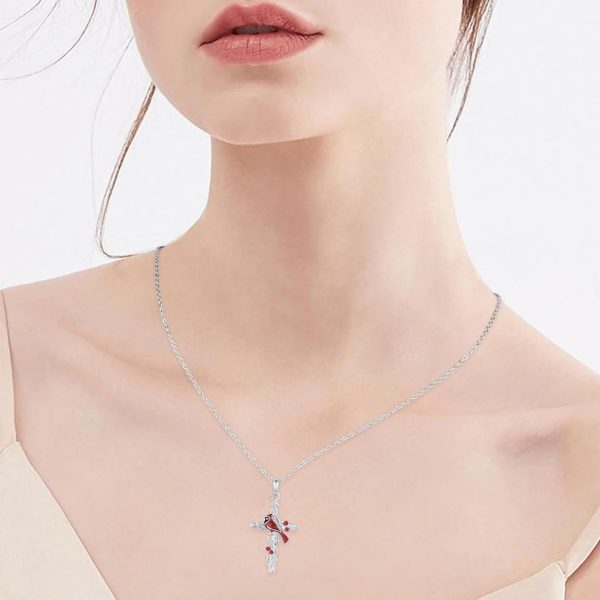 Christianartworkshop Crafted Cardinal Necklace Cross Pendant Red Bird Necklace
