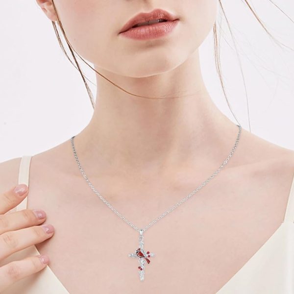 Christianartworkshop Crafted Cardinal Necklace Cross Pendant Red Bird Necklace
