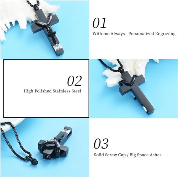 Christianartworkshop 12 Months Birthstone Double Cross Ashes Urn Pendant Necklace