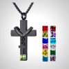 12 Months Birthstone Double Cross Ashes Urn Pendant Necklace