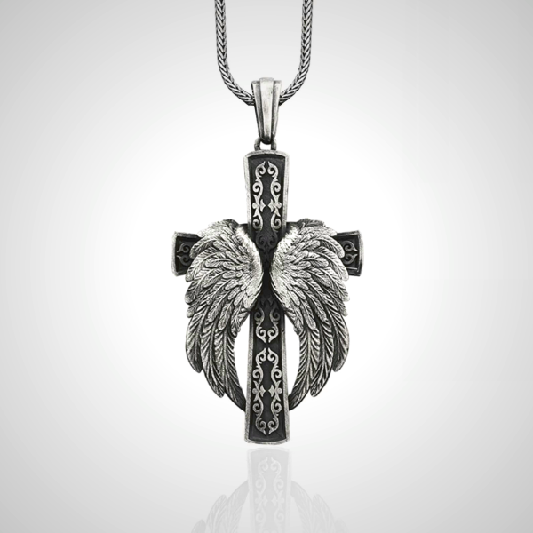 Winged Cross Silver Pendant Christian Necklace