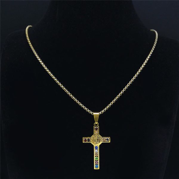Christianartworkshop Saint Benedict Cross Mix Bible 12 Crystal Necklace