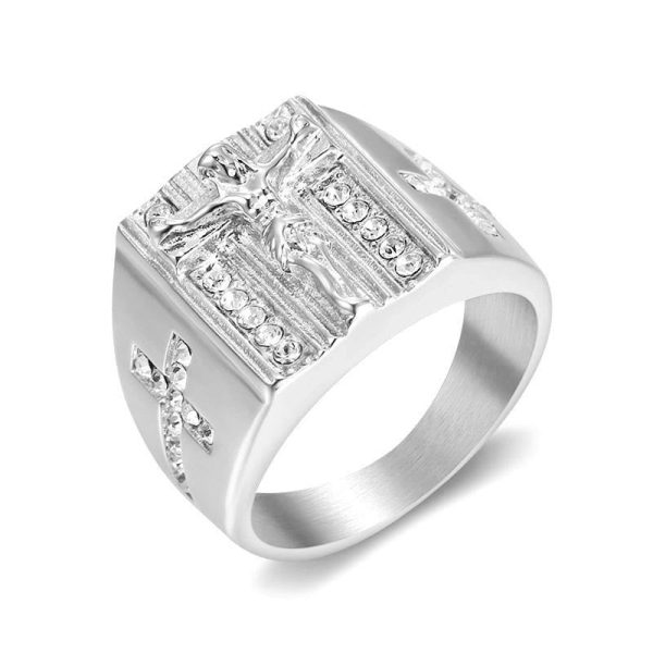 Zirconia Set Crucifix Jesus Religious Ring