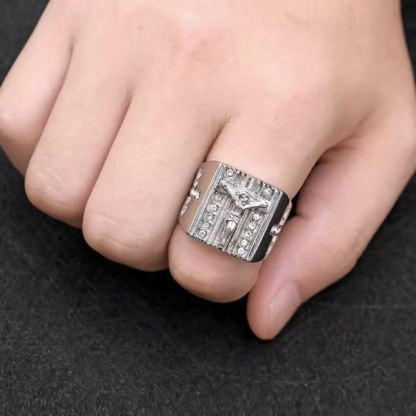 Zirconia Set Crucifix Jesus Religious Ring