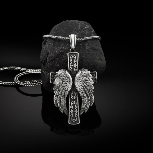 Christianartworkshop Winged Cross Silver Pendant Christian Necklace
