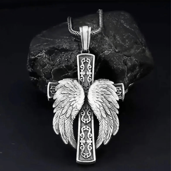 Christianartworkshop Winged Cross Silver Pendant Christian Necklace