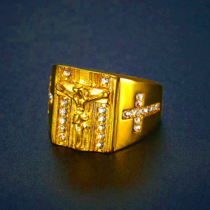 Zirconia Set Crucifix Jesus Religious Ring