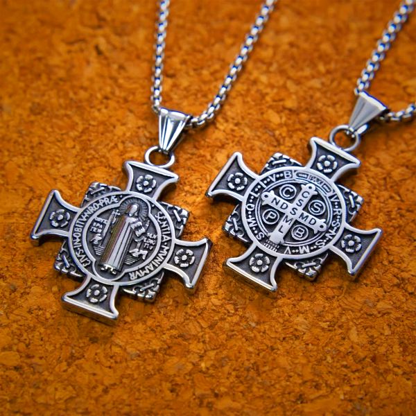 Saint Benedict Protection Medal Cross Pendant Necklace