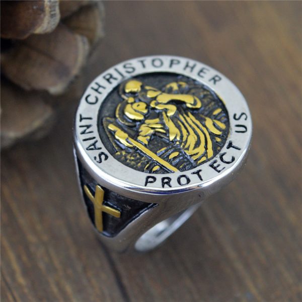 Christianartworkshop Saint Christopher Protect Us Medal Signet Ring