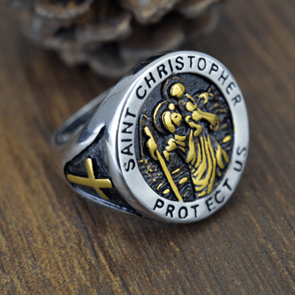 Christianartworkshop Saint Christopher Protect Us Medal Signet Ring