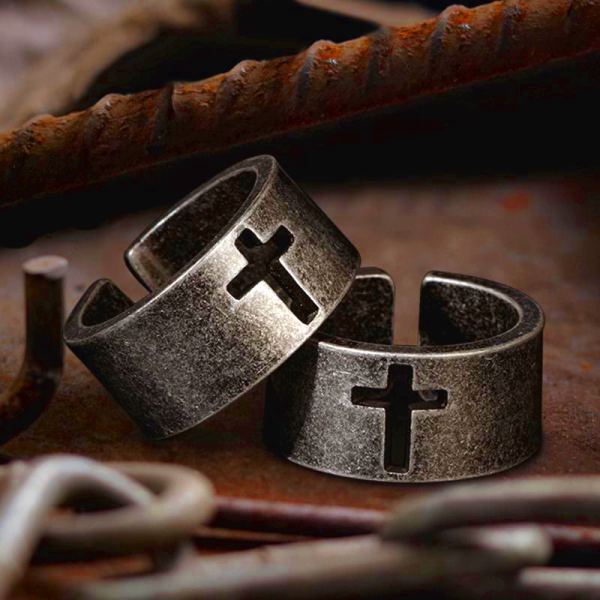 Stainless Steel Antique Punk Cross Ring