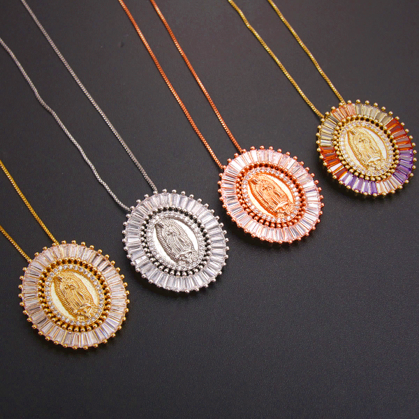 Our Lady of Guadalupe Zirconia Amulet Pendant Necklace