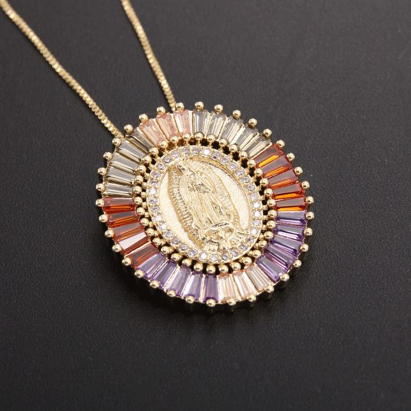 Christianartworkshop Our Lady of Guadalupe Zirconia Amulet Pendant Necklace