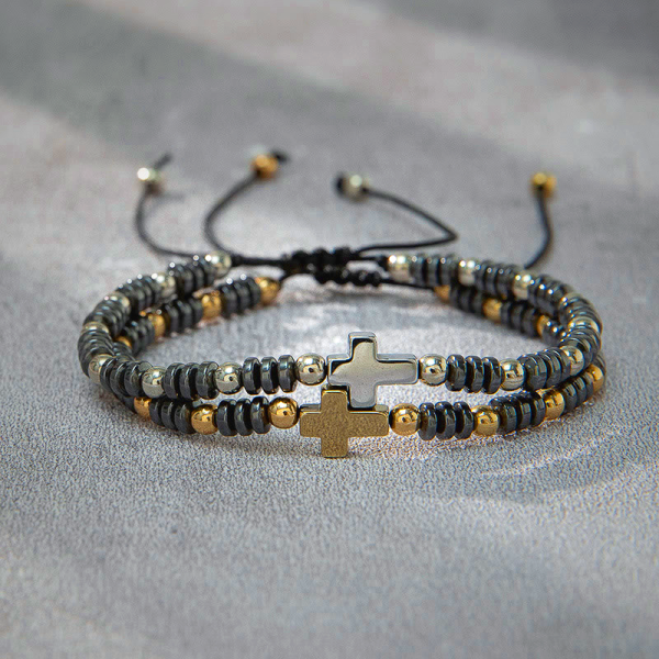 Christian Art Workshop 2-Pack Cross Hematite Bracelet Set