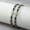Christianartworkshop 2pcs Cross Decor Beaded Stackable Hematite Bracelet