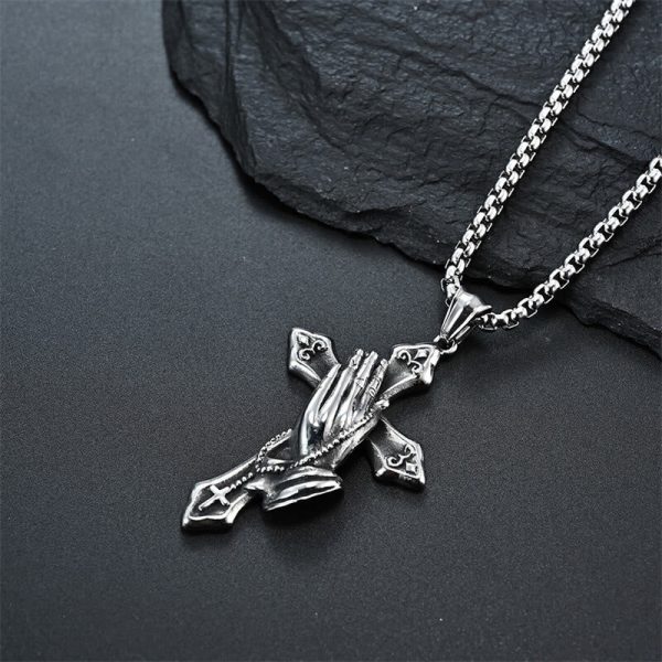 Christianartworkshop Praying Hands Cross Stainless Steel Pendant Necklace