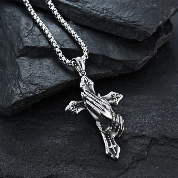 Christianartworkshop Praying Hands Cross Stainless Steel Pendant Necklace