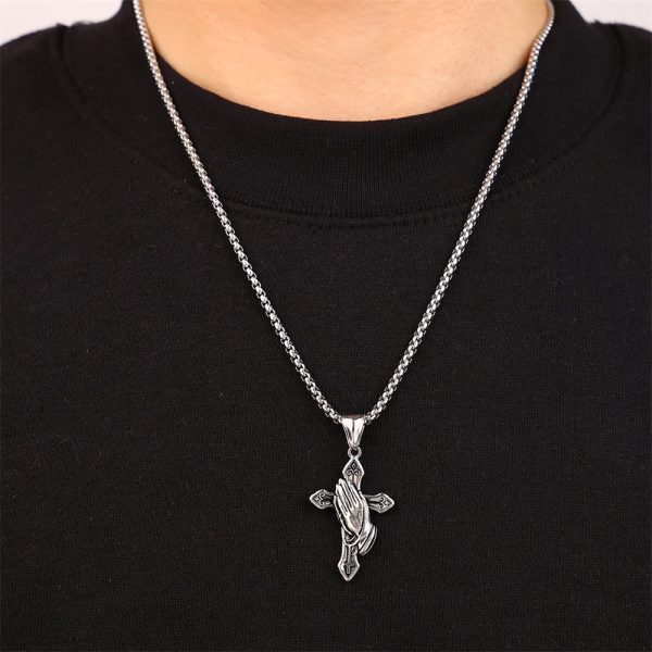 Christianartworkshop Praying Hands Cross Stainless Steel Pendant Necklace