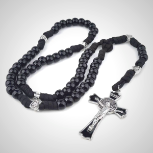 Fine Crafted Black Sturdy Umbrella Cord Crucifix Rosary