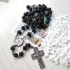 Vintage Cross Pendant Volcanic Stone Beads Rosary