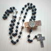 Vintage Cross Pendant Volcanic Stone Beads Rosary