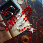 IHS Holy Spirit Dove Cross Pendant Red Beads Rosary