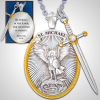 Two Tone Sword & Oval Shield St. Michael Pendant Necklace