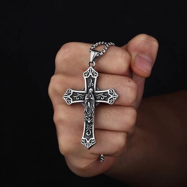 Christianartworkshop Retro Titanium Virgin Mary Cross Pendant Necklace